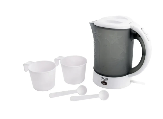 Чайник електричний Adler пластиковий з чашками і ложками 0,6 л Білий/Сірий Чайник електричний Adler пластиковий з чашками і ложками 0,6 л Білий/Сірий