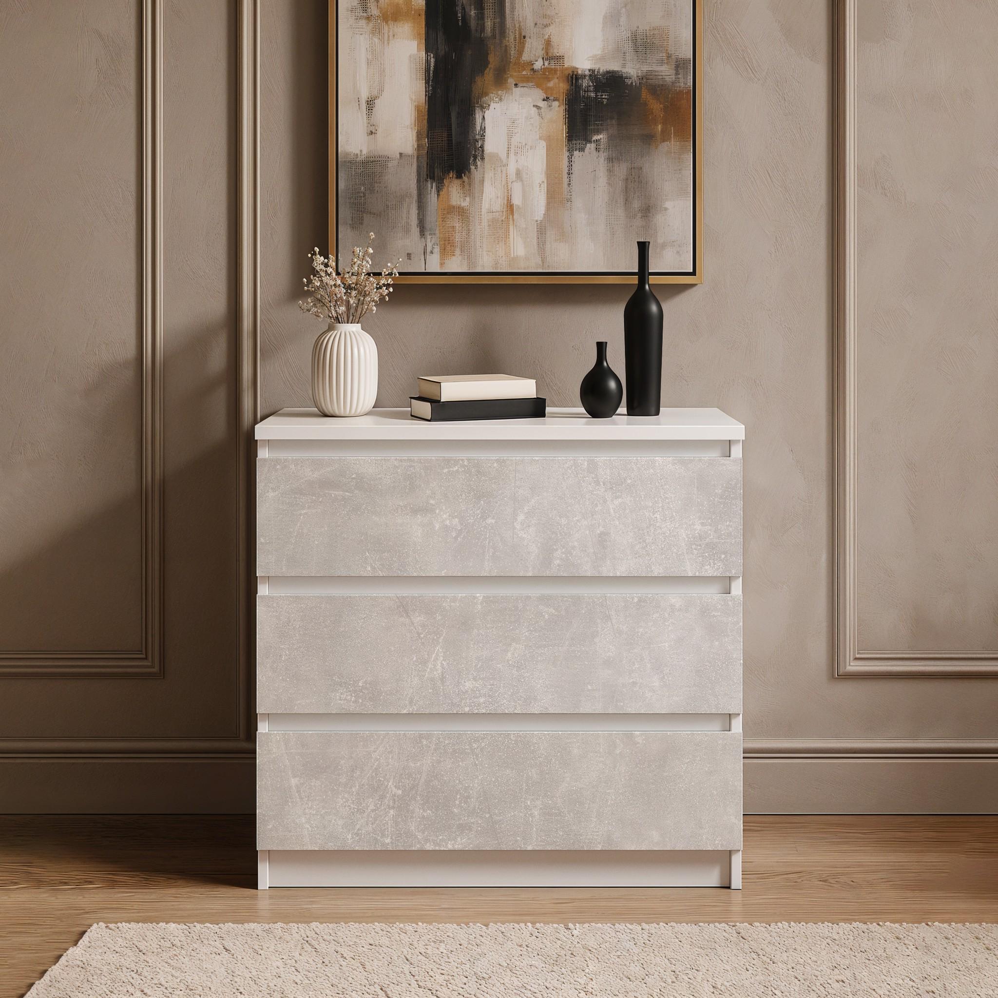 Комод на 3 шухляди без ручок FT-214 800х400х755 мм Білий/Бетон - фото 1