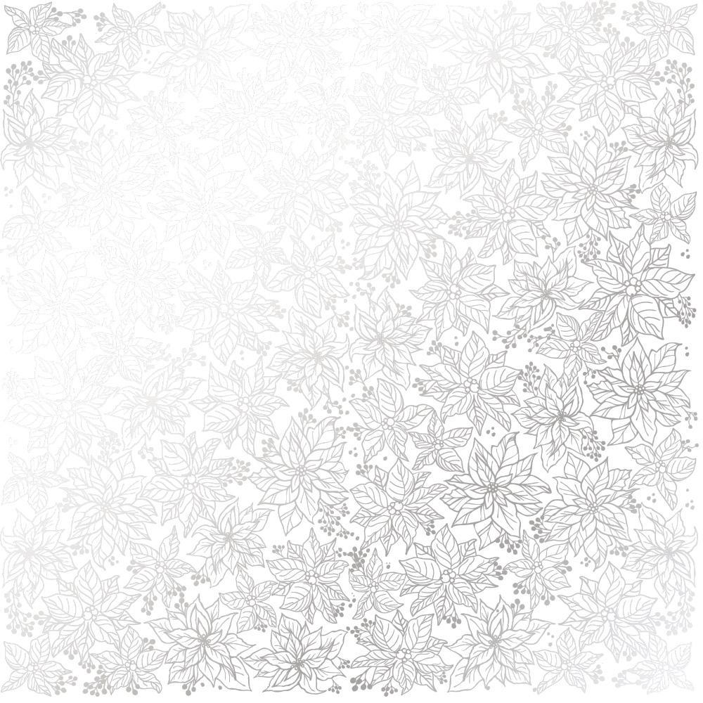 Лист бумаги односторонний Silver Poinsettia с серебряным тиснением 30,5х30,5 см White