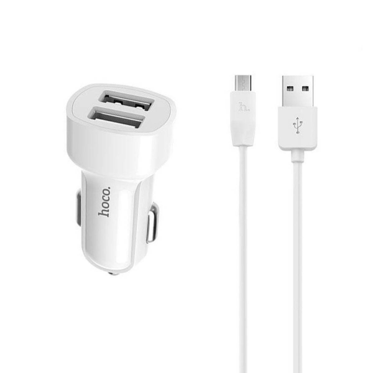 Автомобільний зарядний пристрій Hoco Z2A two - port Car charger set with Micro cable 2USB 2,4 A White