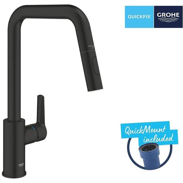 Змішувач для кухні з висувною лійкою Grohe Eurosmart New Чорний (306192430) - фото 5