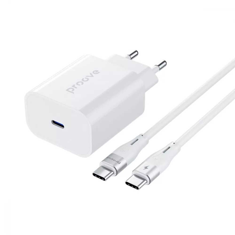 Сетевое зарядное устройство Proove Rapid 30W Type-C +Cable Type-C to Type-C White