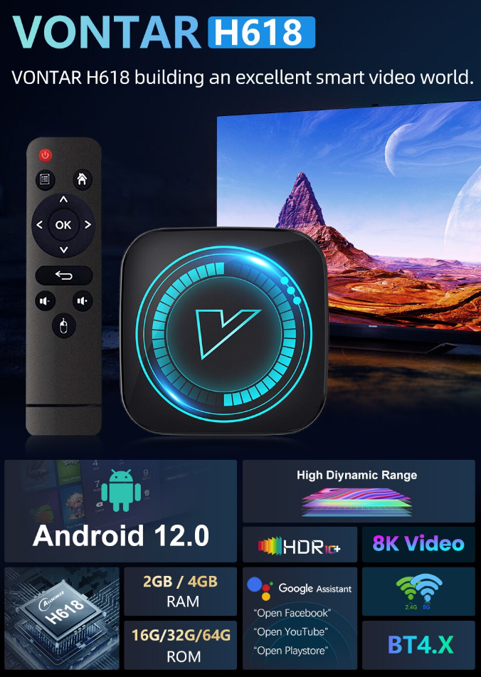 Смарт ТВ приставка Vontar H618 8K 4/64 Android 12 Smart TV - фото 2