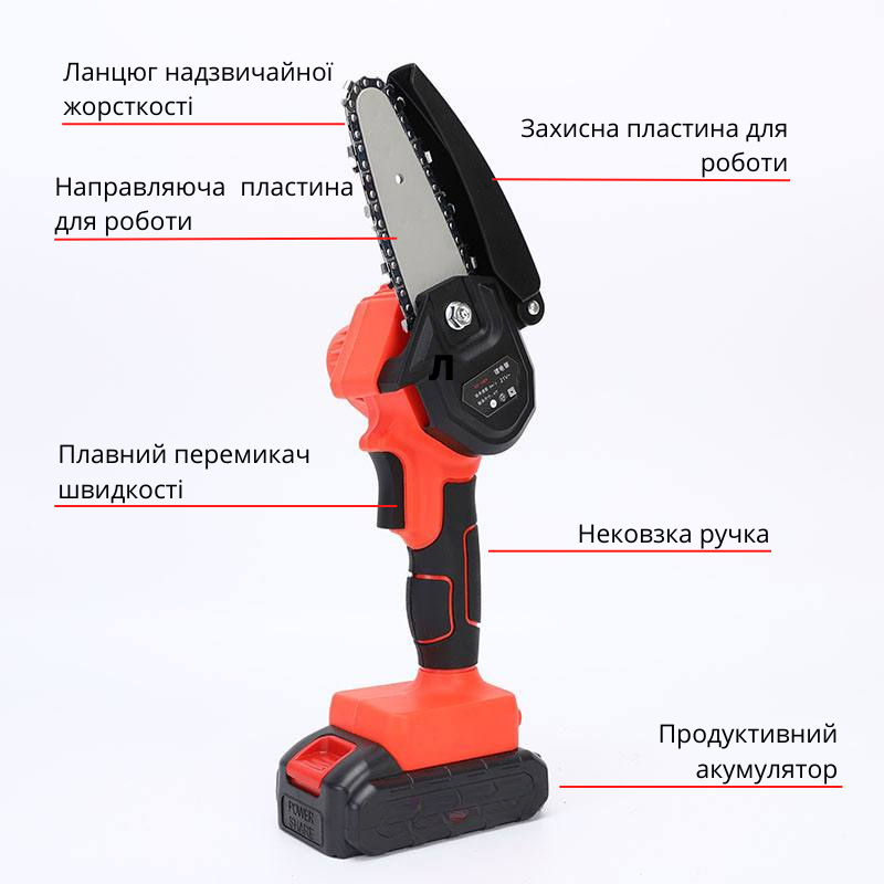 Пила цепная мини Chain Saw с двумя литий-ионными аккумуляторами в кейсе Красный (87948-04) - фото 7