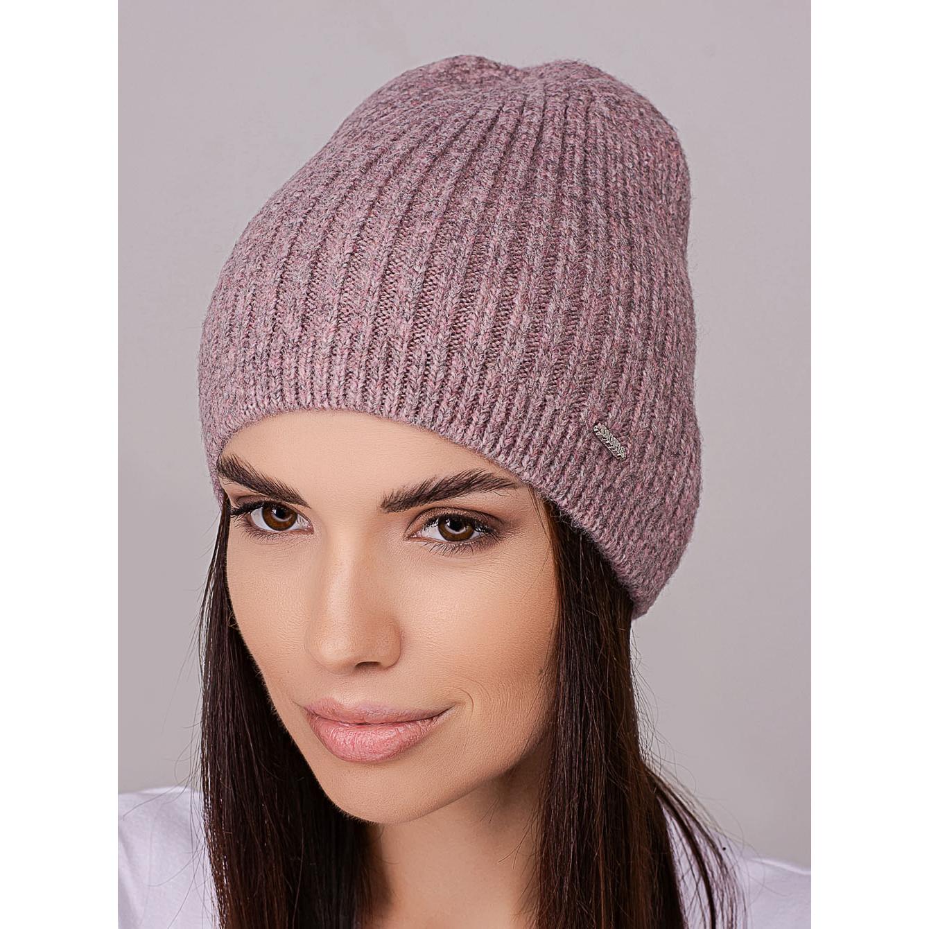 Шапка женская Leks ФЛЕШ удлиненная без отворота одинарная с небольшим вязаным манжетом one size Лиловый (258345) - фото 1