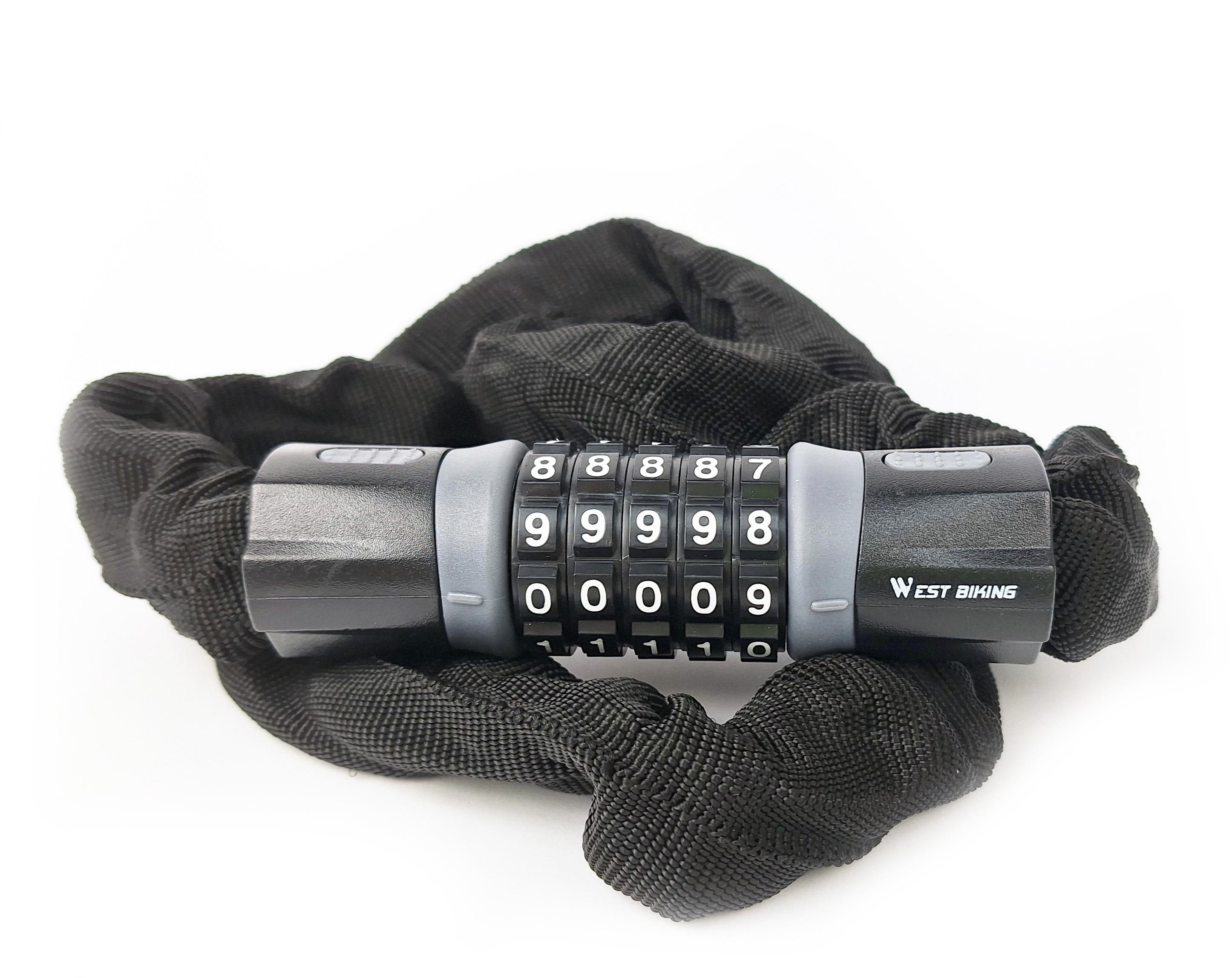 Замок велосипедный West Biking YP0705037 цепной кодовый 5x1200 мм (G0001992)