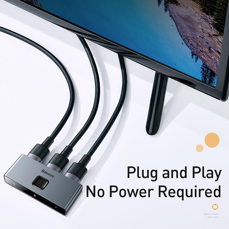 HDMI перемикач Baseus Matrix HDMI Splitter 2-in-1/1-in-2 CAHUB-BC0G Сірий - фото 7