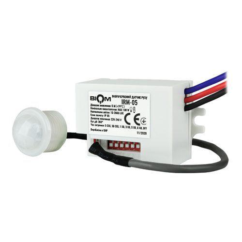 Датчик движения инфракрасный Biom IRM-05 max 100Вт 360° врезной Белый IP64 (00000123547)