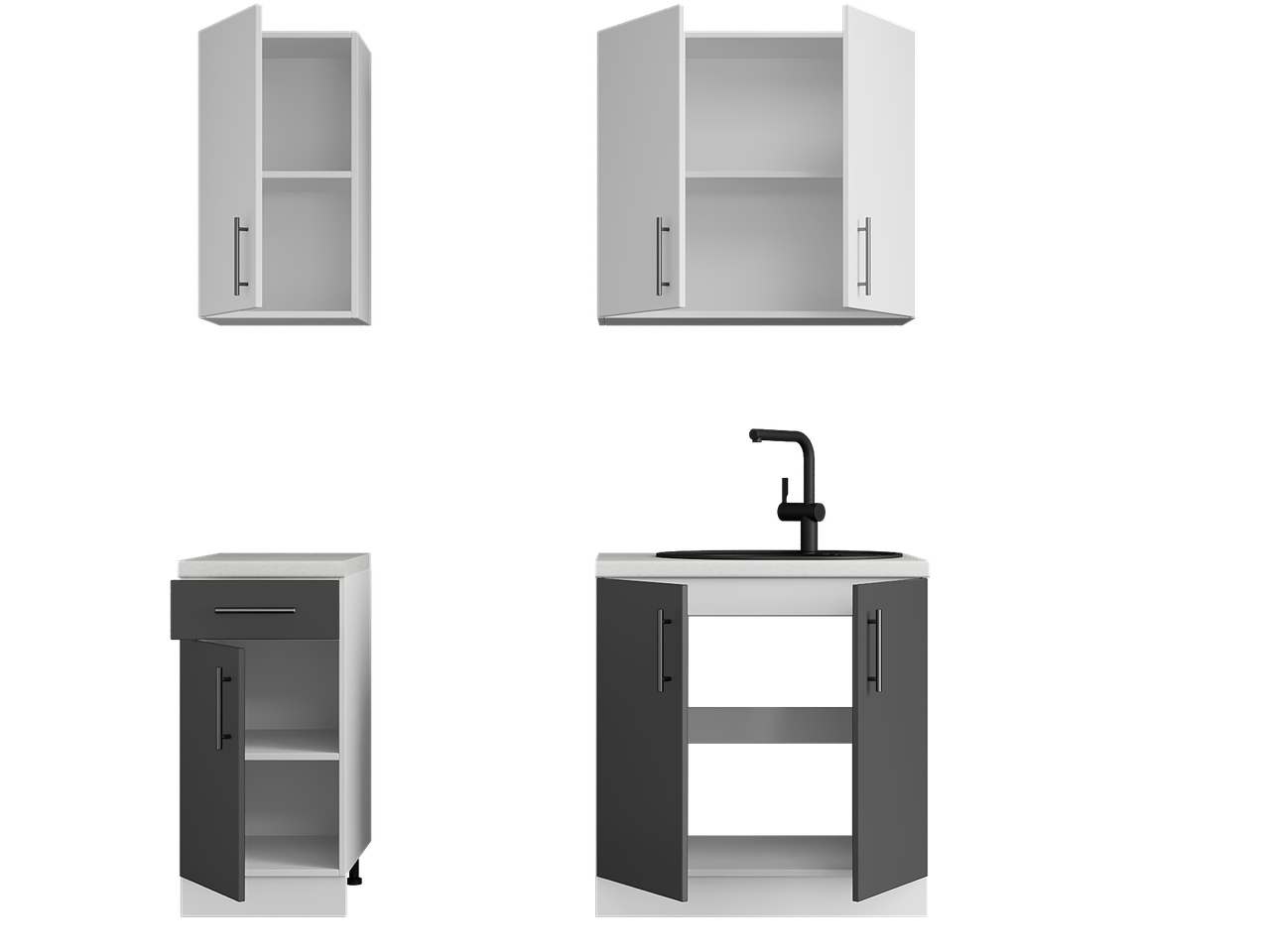 Комплект кухни К-1 Эверест Оптима без столешниц 1,8 м Белый/Антрацит (ЭК-26004) - фото 2 Комплект кухни К-1 Эверест Оптима без столешниц 1,8 м Белый/Антрацит (ЭК-26004) - фото 2