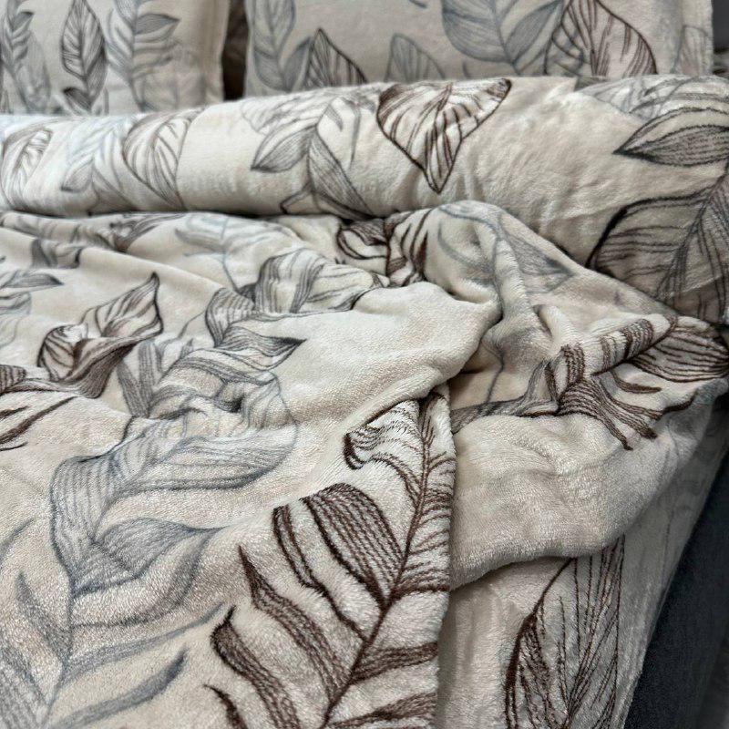 Комплект постельного белья велюровый с рисунком с 4 наволочками евро 200x230 см Кофейный (29225198) - фото 4