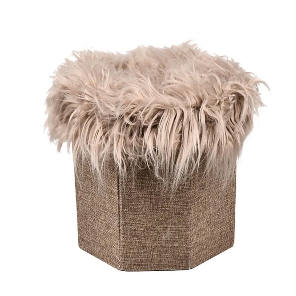 Пуф-тумба с крышкой Stenson Mossy плюшевая обивка 30x28 см Бежевый (631681)