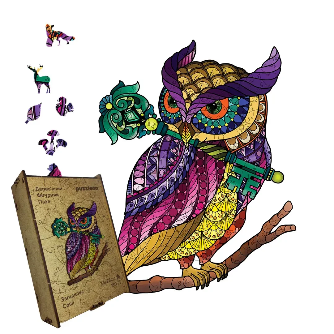 Пазл деревянный Загадочная Сова А5 35 ​​деталей картонная коробка 18х14 см