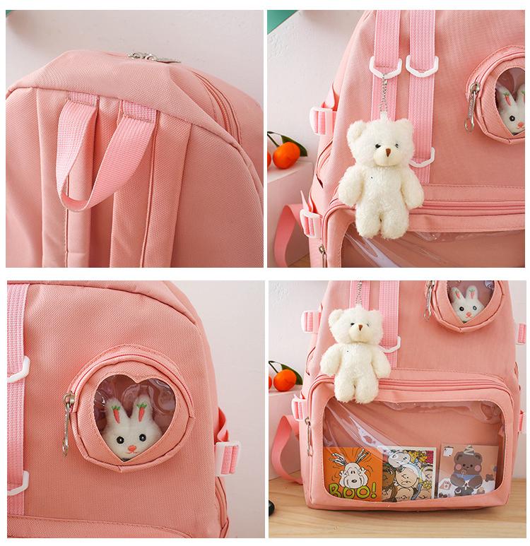 Шкільний рюкзак для дівчинки Ведмедик з значком-зайчик 4в1 5-11 клас Рожевий (27667913) - фото 5 Шкільний рюкзак для дівчинки Ведмедик з значком-зайчик 4в1 5-11 клас Рожевий (27667913) - фото 5