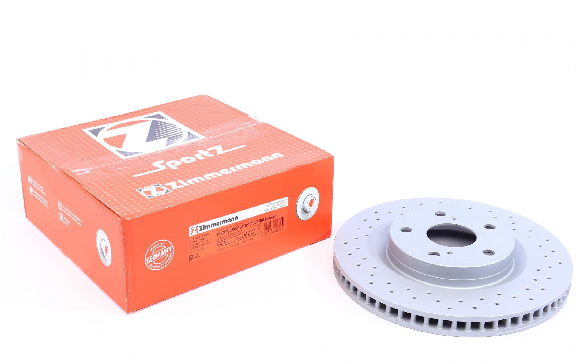 Диск тормозной передний ZIMMERMANN для Toyota Auris 10-/Rav4 2.0-2.2 06-296x28 мм (590.2810.52)