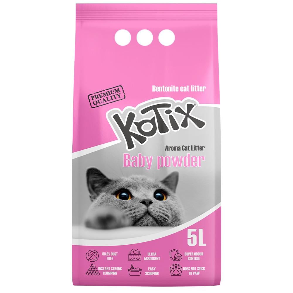 Наполнитель бентонитовый для туалета кошек Kotix Baby Powder с ароматом детской присыпки 5 л (3123110343)