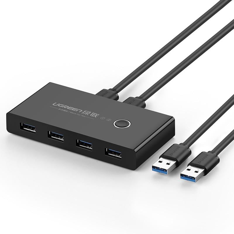 Коммутатор USB кабелей устройств UGREEN US216 2 In 4 Out USB 3.0 Sharing Switch Box Black (30768)