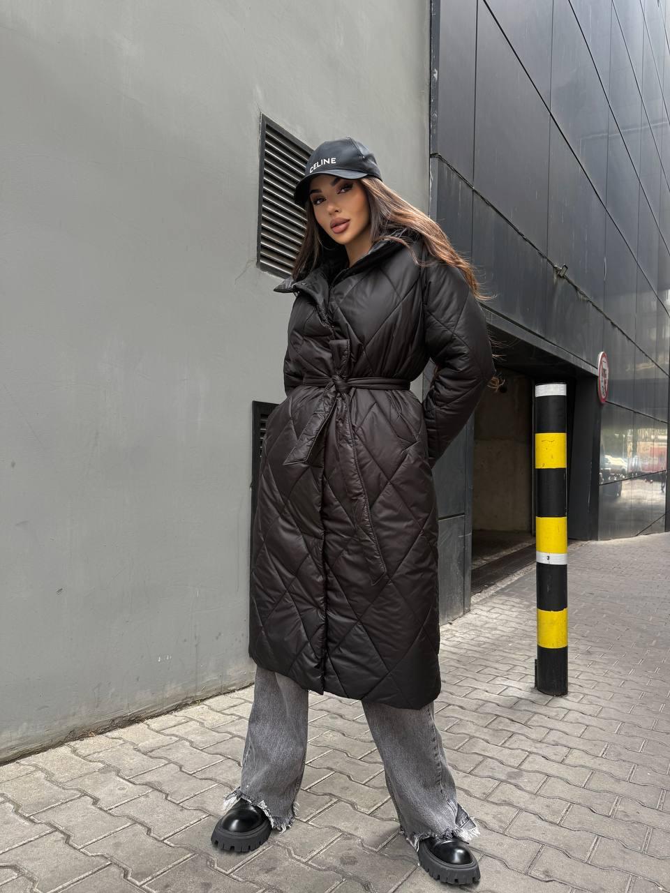 Пальто жіноче зимове Марія стьобане з капюшоном S Чорний (29528567) - фото 11