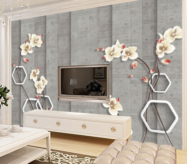 Фотообои 3D флизелиновые цветочные для спальни/зала/кухни Веточки орхидей Фотообои 3D флизелиновые цветочные для спальни/зала/кухни Веточки орхидей