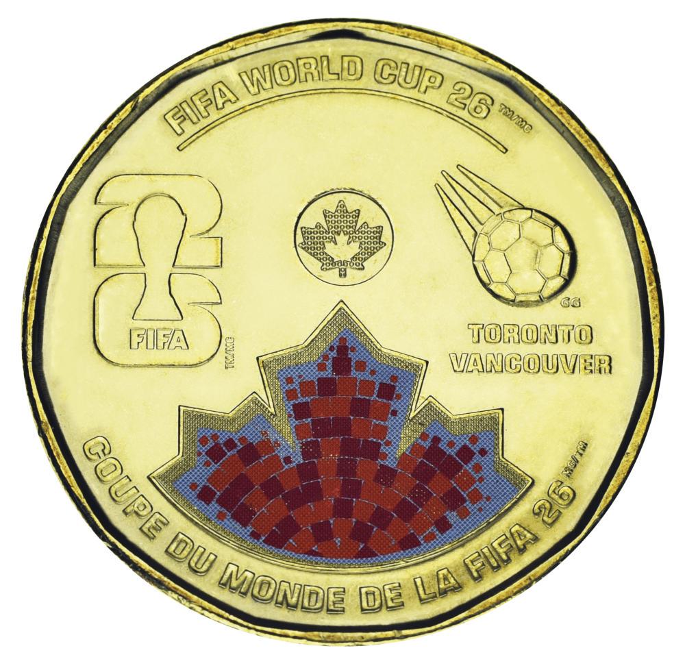 Коллекционная монета Канада 1 доллар 2026 UNC ФИФА Чемпионат мира по футболу 2026 года Цветная (М25625)