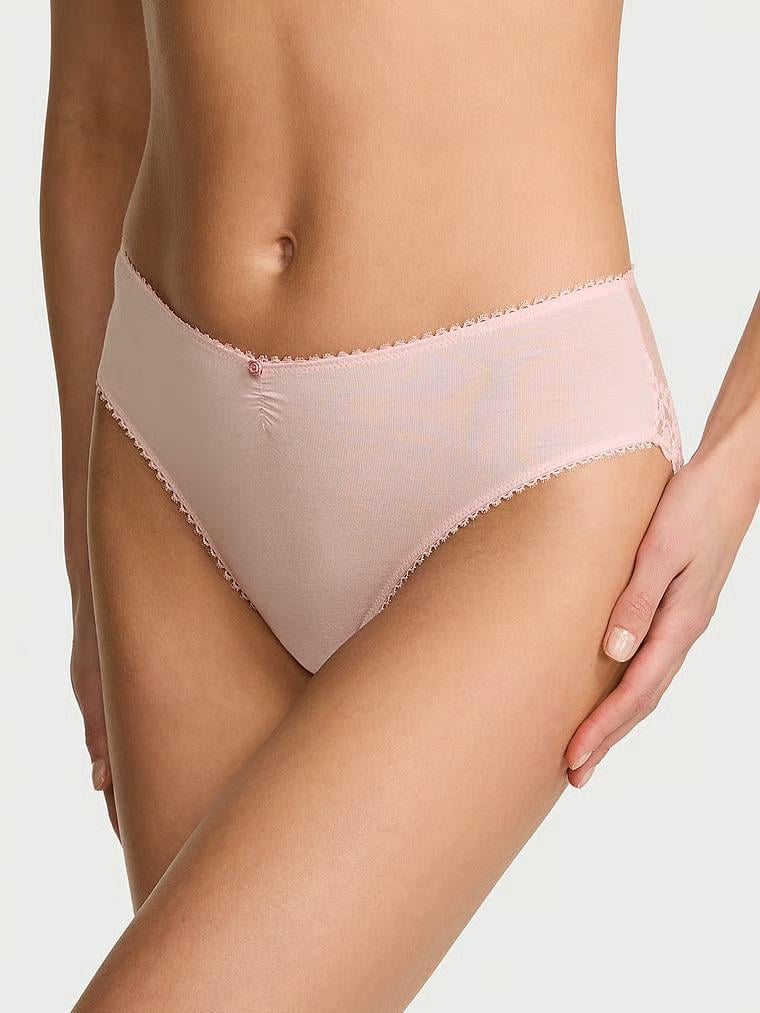 Трусики бикини Victoria's Secret Stretch Cotton Heart Lace High-Leg Brief Panty L Розовый (27186853)