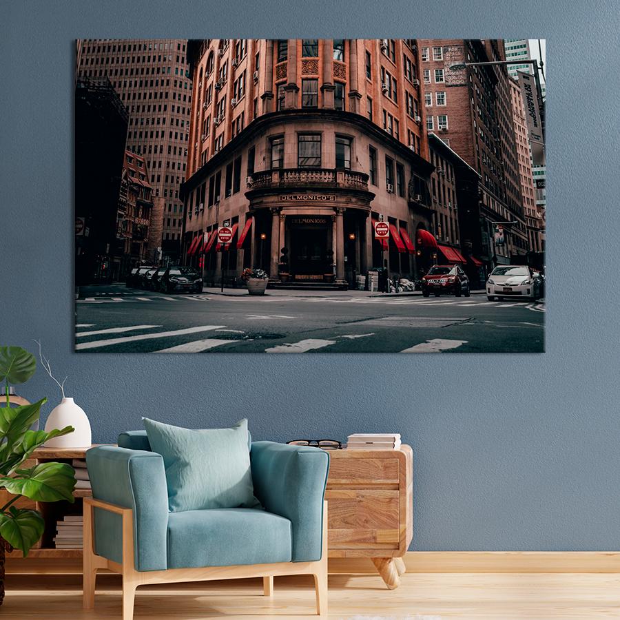 Картина город Старинный ресторан на Бивер-стрит в Нью-Йорке 80x54 см (A825-1)