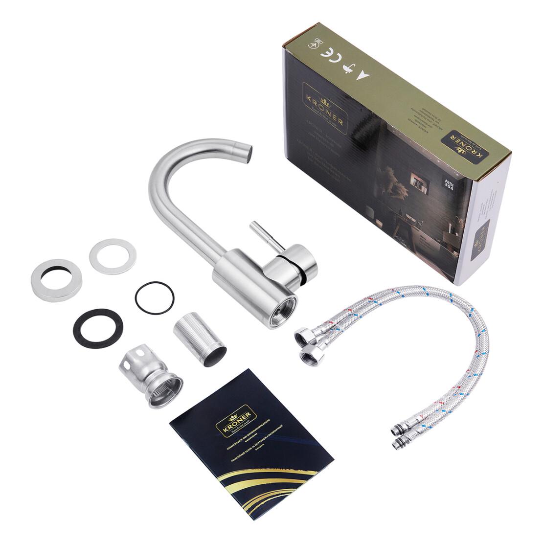 Смеситель для раковины с поворотным изливом Kroner KRP Edelstahl Klassisch ESG011 Нержавеющая сталь (CV022999) - фото 4 Смеситель для раковины с поворотным изливом Kroner KRP Edelstahl Klassisch ESG011 Нержавеющая сталь (CV022999) - фото 4