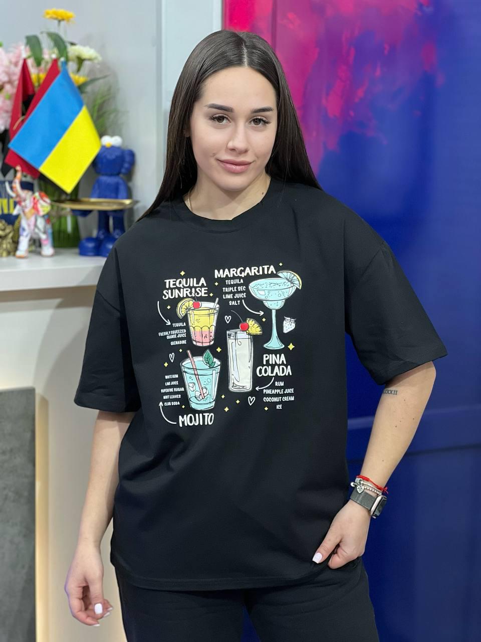 Футболка женская Коктейли OS Черный (#25163) - фото 5 Футболка женская Коктейли OS Черный (#25163) - фото 5