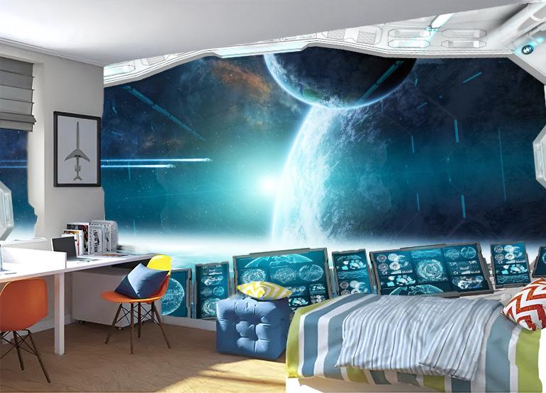 Фотообои флизелиновые в детскую Вид из космического самолета на космос 3D 100х100 см (6016)