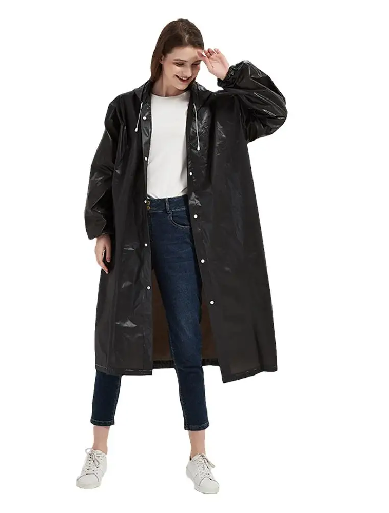 Плащ-дождевик с капюшоном на кнопках EVA Raincoat Черный (2861)