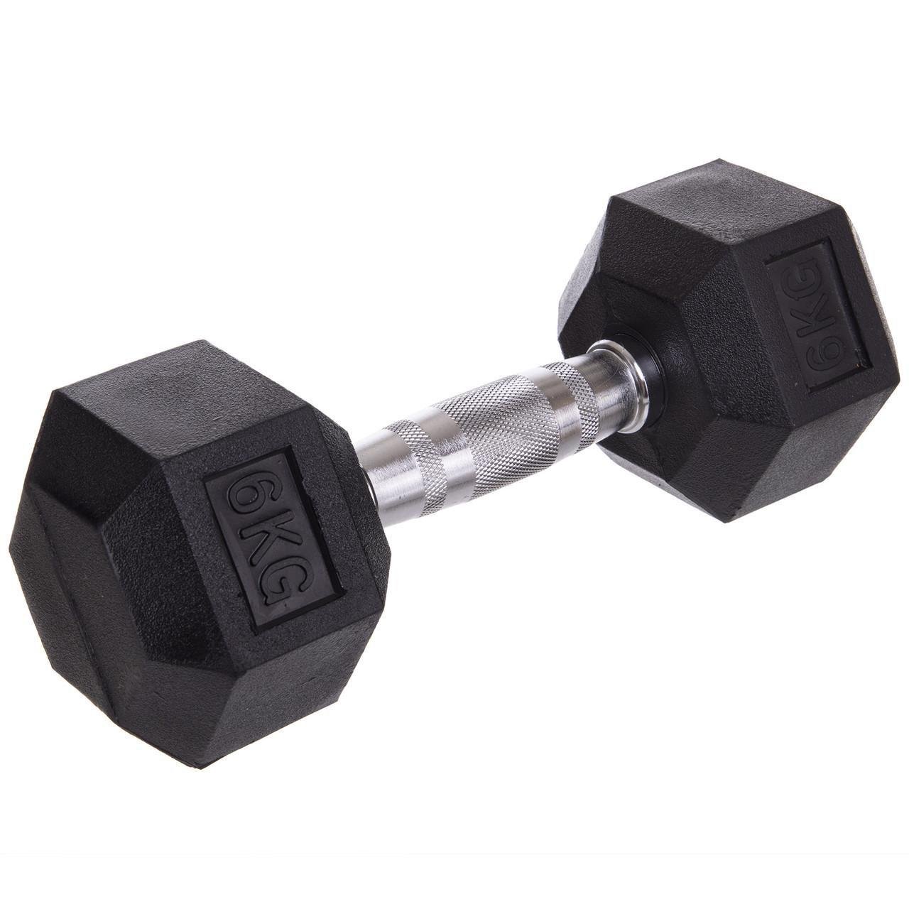 Гантель цільна шестигранна SP-Planeta SC-8013-6 гексагональна обгумована 6 кг Чорний (28854327) Гантель цільна шестигранна SP-Planeta SC-8013-6 гексагональна обгумована 6 кг Чорний (28854327)