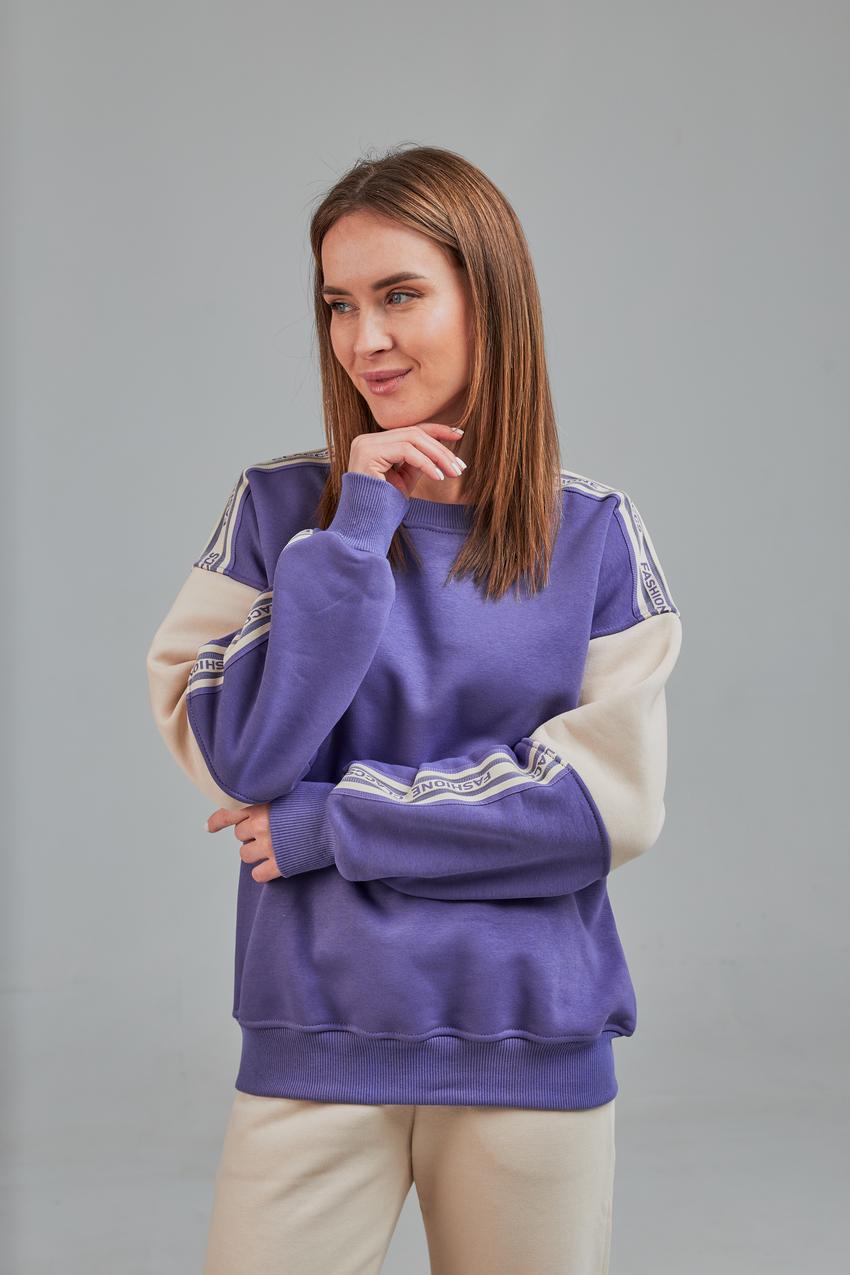Свитшот женский с надписью Fashion S Фиолетовый/Бежевый (М145.4)