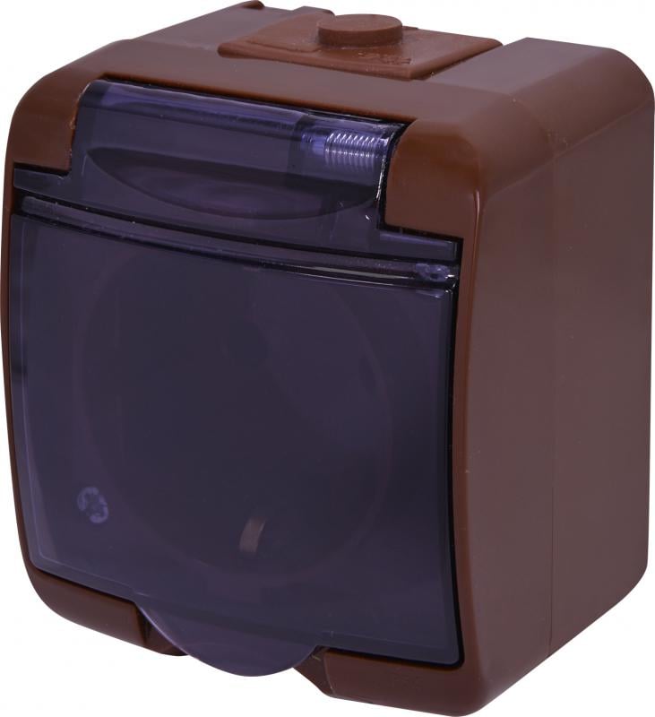 Розетка зовнішня ETI RHE-1sd-KR із заземленням/прозорою кришкою IP54 Коричневий (4668051)