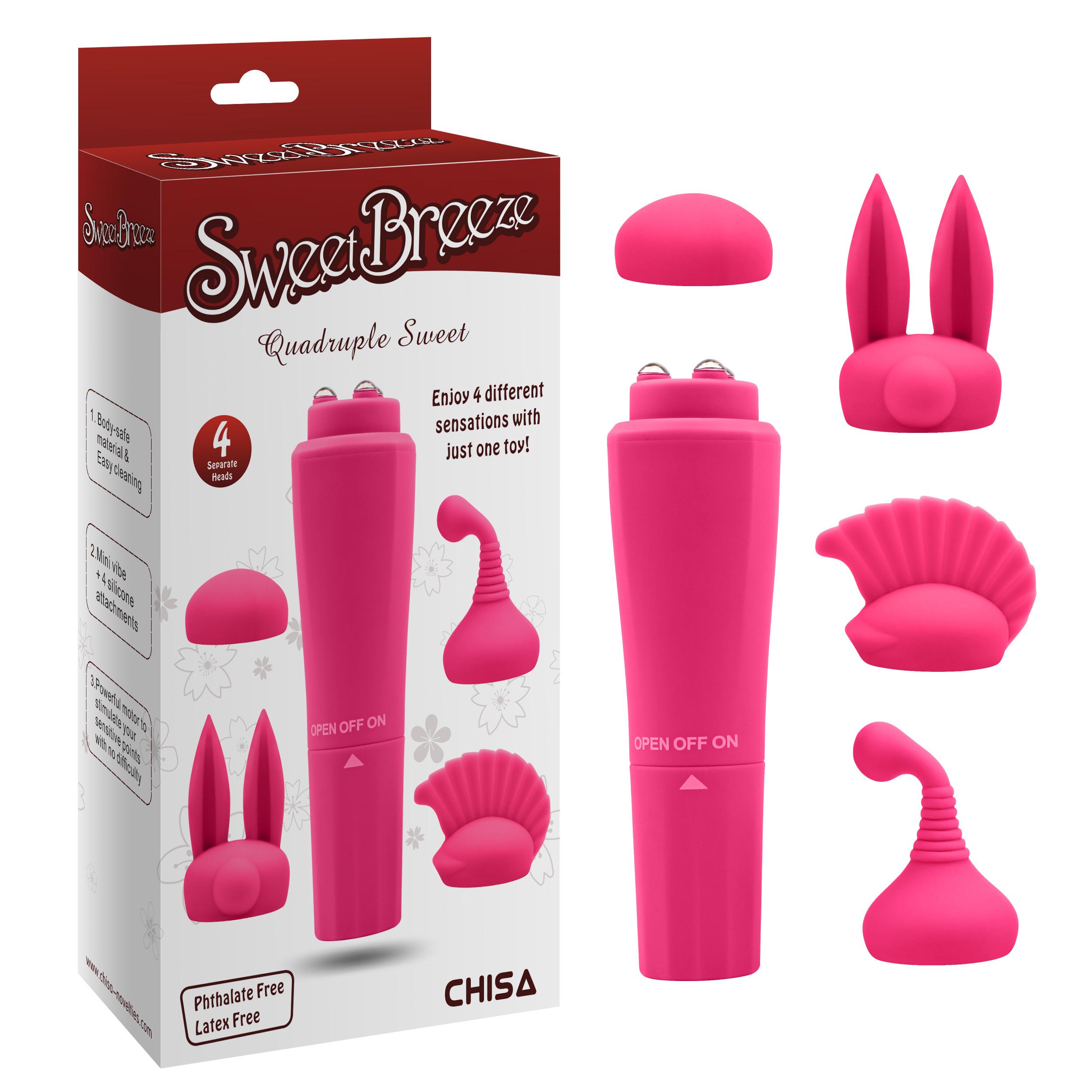 Вибратор для клитора с насадками Chisa Sweet Breeze, розовый, 10 х 2.6 см