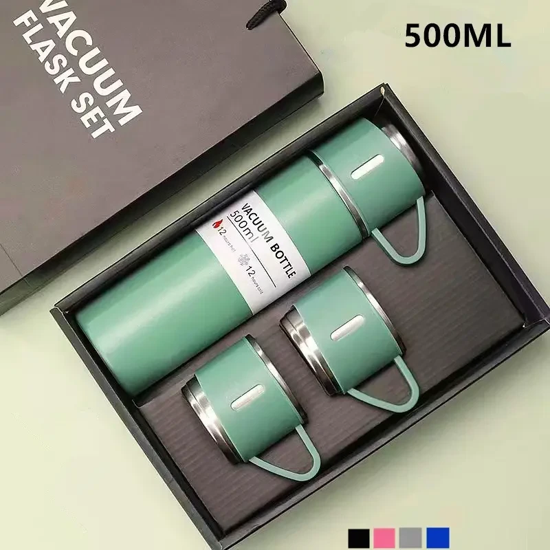 Набор термос с чашками 3 шт. с вакуумной изоляцией в подарочной упаковке 500 мл Зеленый (MX-00008959W) - фото 3