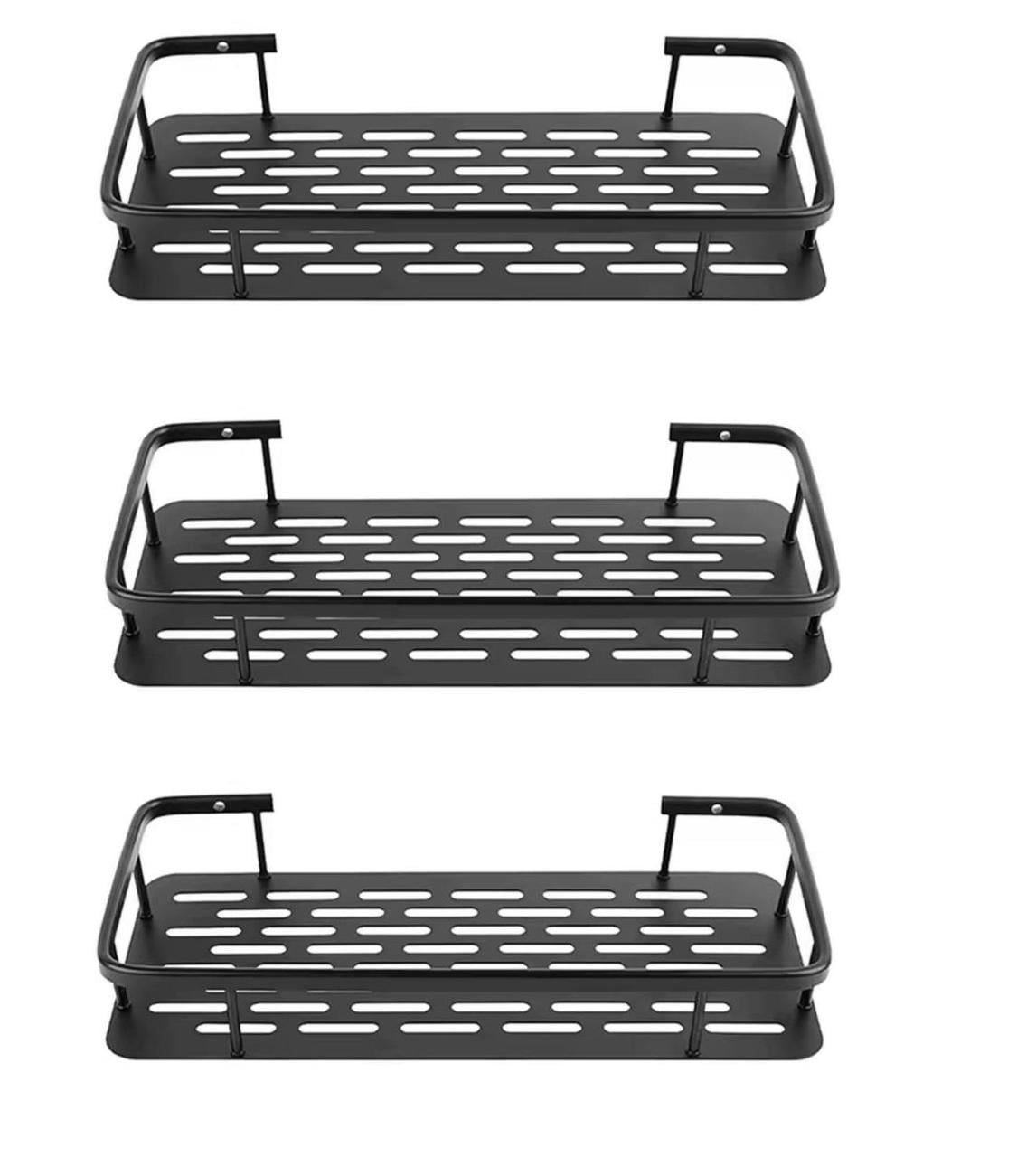 Набір полиць для ванної металева самоклеюча універсальна 3 шт. Чорний (Е051482-3)