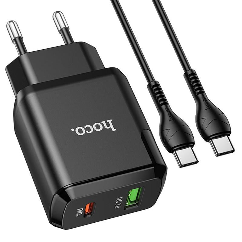 Зарядний пристрій мережевий Hoco N5 Favor 20W PD+QC3.0 Type-C to Type-C Чорний (00000043050_2)