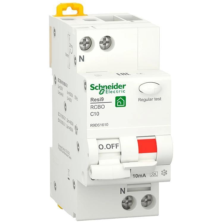 Автомат дифференциальный Schneider Electric Resi9 RCBO 10A C 1P+N 10mA А 6kA (R9D51610)