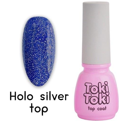 Топ для ногтей без липкого слоя Toki-Toki Holo silver top 5 мл мелкие блестки - фото 1