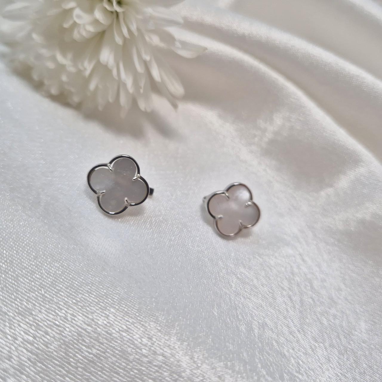 Срібні сережки Конюшина з Перламутром срібло 925 проби Родоване 1666с 2.65г (1666с Перламутр) - фото 3