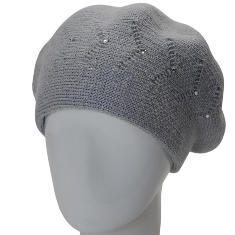 Берет женский Lirus БЕАТРИС с люрексовой нитью двойной с узором и стразами one size Серо-голубой (280710) - фото 1