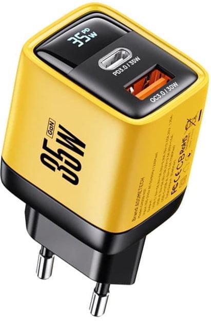 Зарядний пристрій ASOMETECH CH009-H01 35Wmax GAN PD3.0 QC3.0 порти USB/Type-C Yellow (43679)
