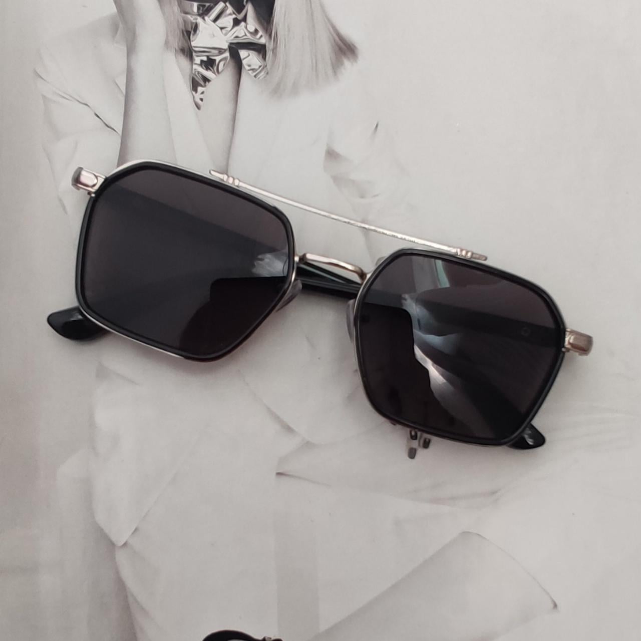 Очки авиаторы фигурные Черный в серебре (6735)