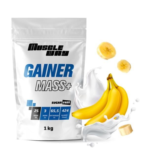 Гейнер для набора массы MuscleWay GAINER MASS+ без сахара углеводно-белковый 1 кг Банан (21-125-g-mw-rs1.6)