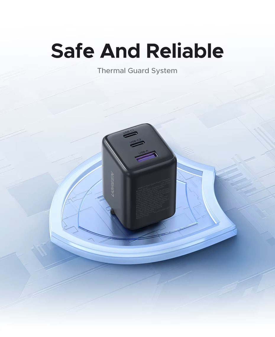Зарядное устройство для UGREEN X515 30W 3-Ports GaN Fast Charger (2000175) - фото 5 Зарядное устройство для UGREEN X515 30W 3-Ports GaN Fast Charger (2000175) - фото 5