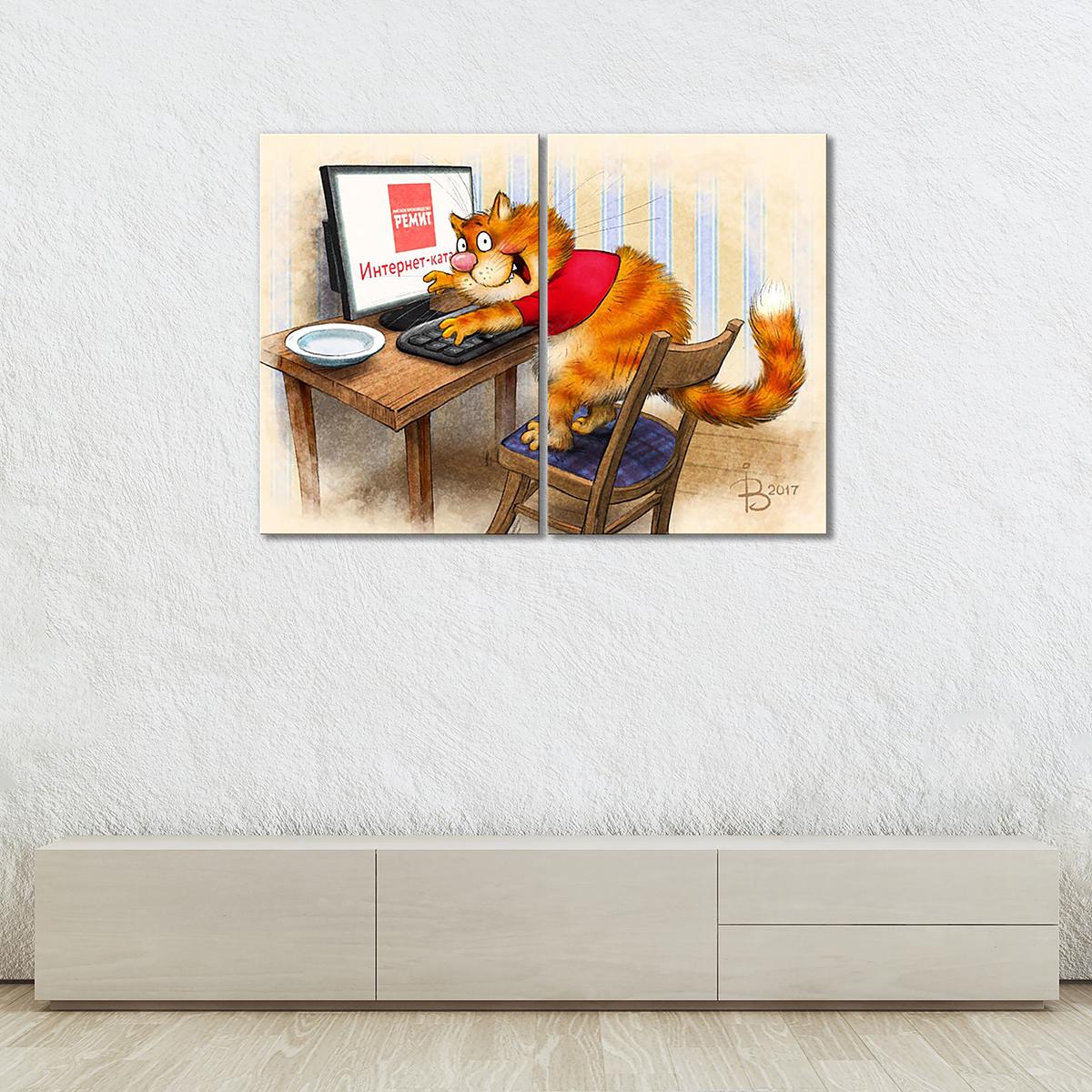 Модульная картина Интернет для кота 2 модуля общий размер 70x105 см (_rinaz_20172224007)