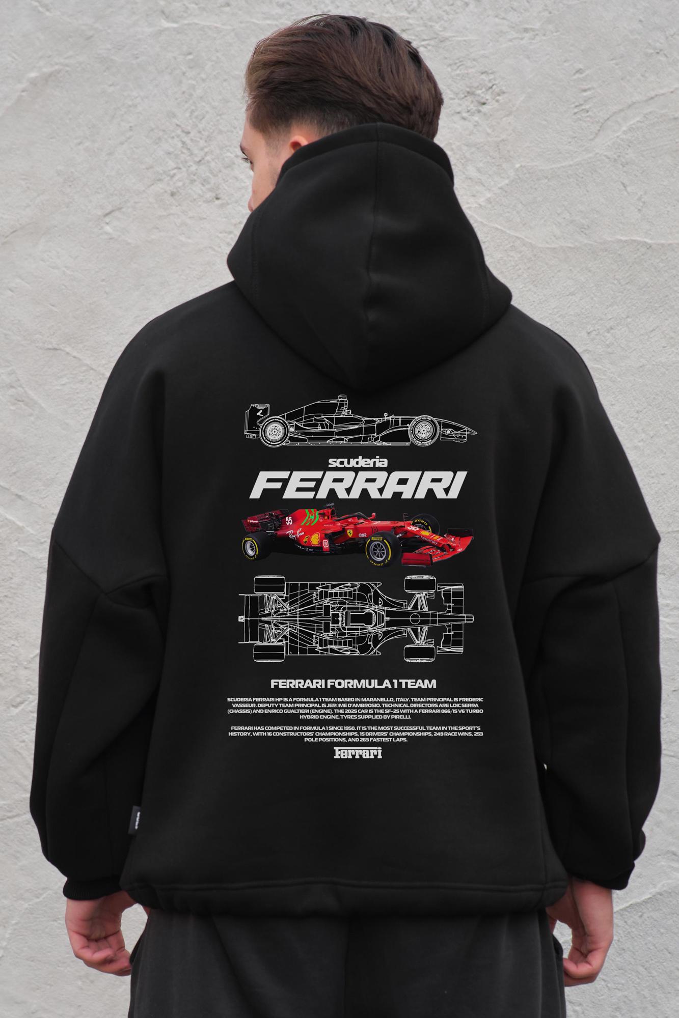 Худи на флисе Without с капюшоном и принтом Ferrari оверсайз Black (8055518)