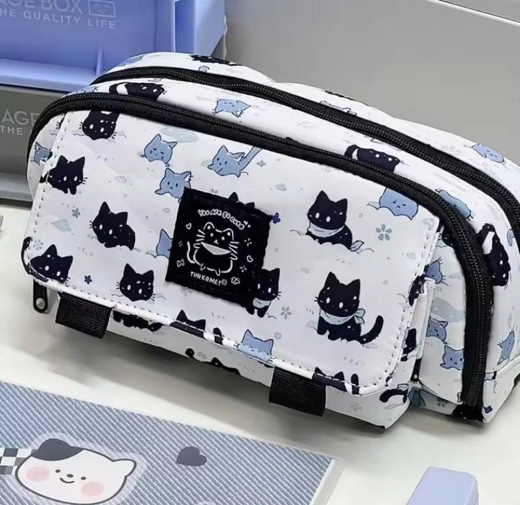 Пенал школьный с котиками 3 отделения 20х13х7 см Черно-белый