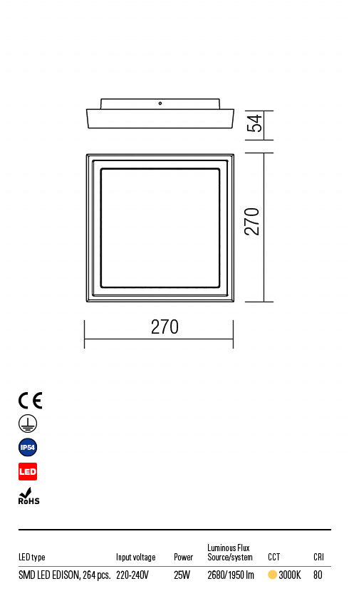 Світильник стельовий Redo Bezel Pl M LED 25 W Ip54 Db 3000K Sq 5.1.2 (9188) - фото 3 Світильник стельовий Redo Bezel Pl M LED 25 W Ip54 Db 3000K Sq 5.1.2 (9188) - фото 3