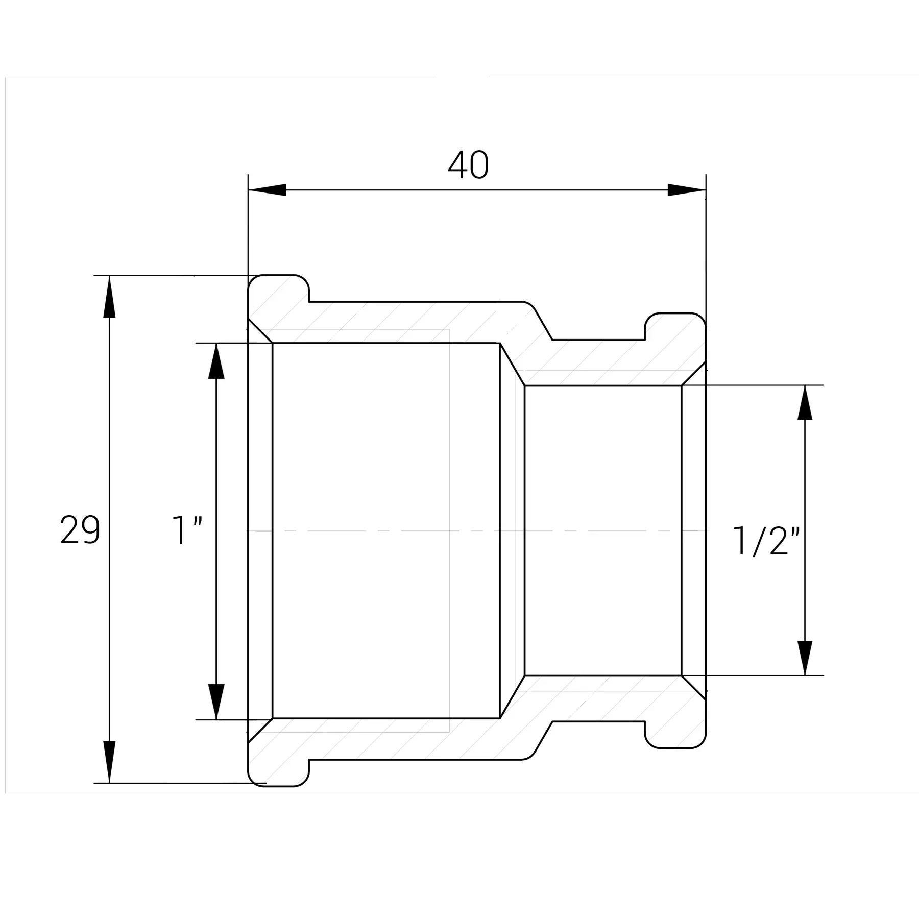Муфта редукційна латунна 1″ВРх1/2″ВР ливарна (А0315А VA) - фото 4
