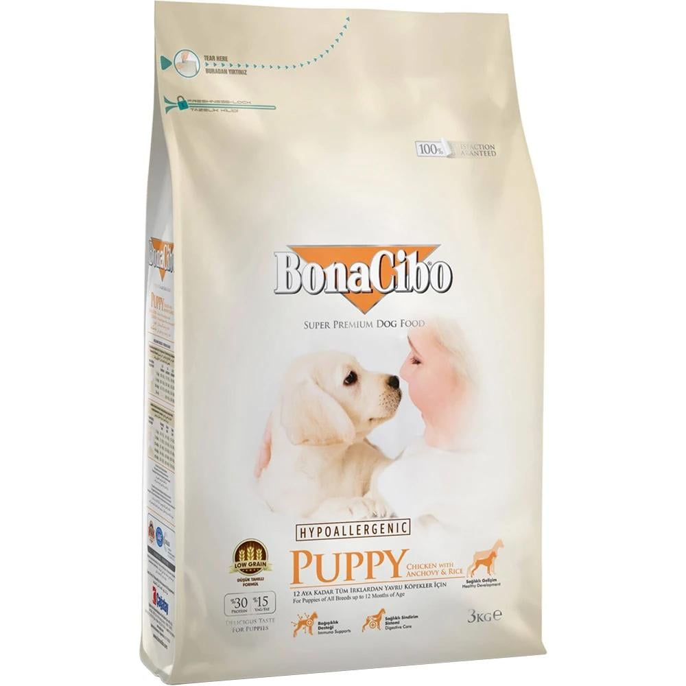 Корм сухий BonaCibo Puppy Chicken&Rice with Anchovy для цуценят всіх порід з куркою анчоусами та рисом 3 кг (BC406106)